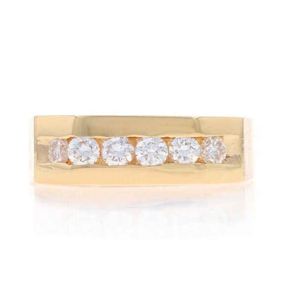 Yellow Gold Diamond Men's Angled Wedding Band - 14k Round .72ctw Channel Set
